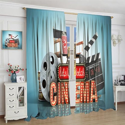 Movie Theater Kitchen Curtains, Old Fashion Entertainment Objects Related to Cinema Film Reel Motion Picture,Window Drapes Set 2 Panels,42x45 Inches - color: Movie Theater-7, size: 20.5"W x 45"L (Pack of 2)