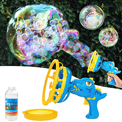 Dinosaur Bubble Gun for Kids 3-8, Bubble Machine Blower Toy (Blue) | Bubble-in-Bubble Effect， Easy-Grip Dinosaur Bubble Gun Fills Summer Playtime and Party Favors With Colorful Bubbles - color: Blue
