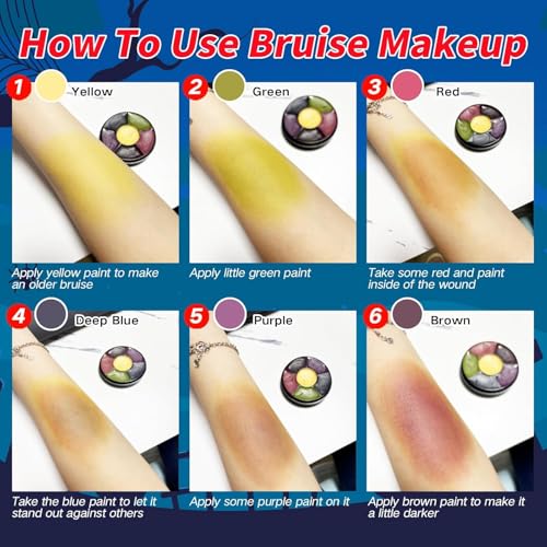Halloween SFX Makeup Kit,6 Colors Bruise Wheel+30ml Dripping Washable Fake Blood+Liquid Latex+Scar Wax with Spatula+3 Pcs Sponge+Stipple Sponge,Face Fake Injury Special Effects Makeup Kit - color: bruise wheel makeup kit
