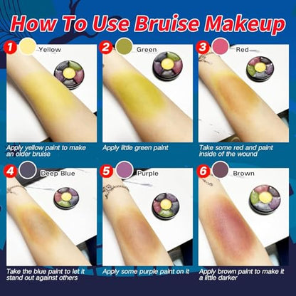 Halloween SFX Makeup Kit,6 Colors Bruise Wheel+30ml Dripping Washable Fake Blood+Liquid Latex+Scar Wax with Spatula+3 Pcs Sponge+Stipple Sponge,Face Fake Injury Special Effects Makeup Kit - color: bruise wheel makeup kit