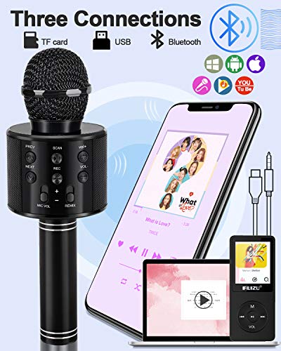 Kids Toys Age 3-12, Karaoke Microphone for Kids Birthday Presents Gifts for 5 6 7 8 9 10 11 12 Year Old Girls Boys Toys for 4-11 Year Old Girl Boy Teen - Black - color: Black