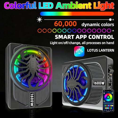 Upgrade1600W Under Seat Subwoofer | 10" Slim Car Sub with Built-in Amp, RGB LED Lights, APP Control | Independent Bass Knob, LPF, Gain, Bass Boost | High Output Deep Bass Distortion-Free Audio - color: Black XZWT