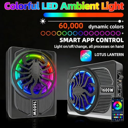 Upgrade1600W Under Seat Subwoofer | 10" Slim Car Sub with Built-in Amp, RGB LED Lights, APP Control | Independent Bass Knob, LPF, Gain, Bass Boost | High Output Deep Bass Distortion-Free Audio - color: Black XZWT
