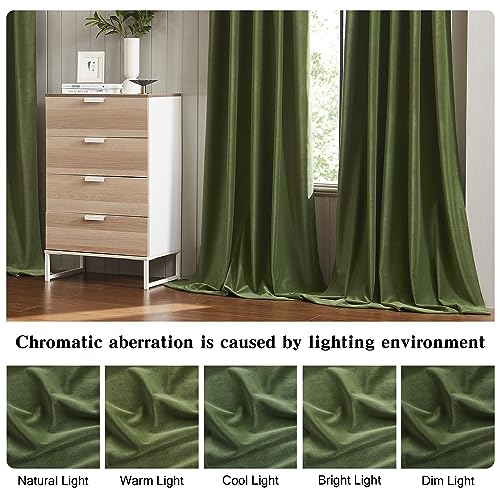 MUMFAS Olive Green Velvet Curtains 90 Inches Long 2 Panels, Light Blocking Boho Boy Room Darkening Curtains/Drapes for Bedroom Living Room Back Tab Rod Pocket W52 x L90 - color: Olive Green, size: 52"W x 90"L (Pack of 2)