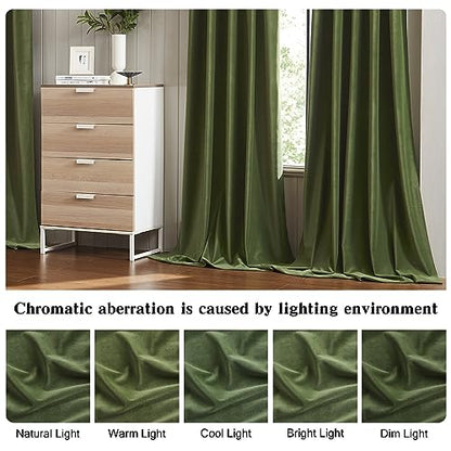MUMFAS Olive Green Velvet Curtains 90 Inches Long 2 Panels, Light Blocking Boho Boy Room Darkening Curtains/Drapes for Bedroom Living Room Back Tab Rod Pocket W52 x L90 - color: Olive Green, size: 52"W x 90"L (Pack of 2)