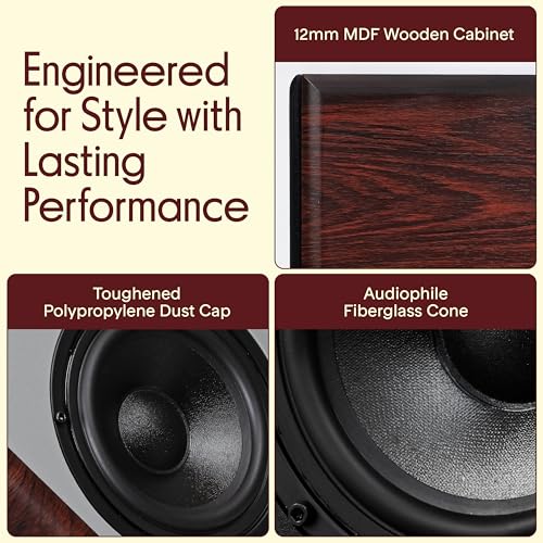 Pyle 5.25” Wired Bookshelf Speakers Pair – 2-Way HiFi Stereo Home Theater Speakers with Silk Dome Tweeter, Woven Woofer, Magnetic Grille and Wall Mount Brackets, Cherry Finish - color: Cherry, size: 5.25 inch