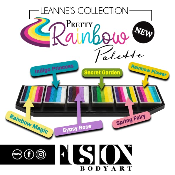 Fusion Body Art Pro Quality Professional Face Painting Palette - Leanne's Pretty Rainbow | Hypoallergenic Safe & Non-Toxic - Perfect for Full Face Designs and Cheek Art