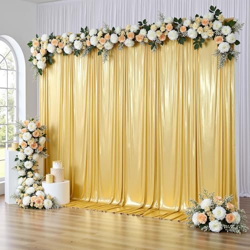 gogoparti 10x14FT Gold Sequin Backdrop Curtain - 2 Panels of 5x14FT Wrinkle-Free Reusable Glitter Drapes for Photography, Weddings, Birthdays & Parties - color: Gold, size: 5FT x 14FT(2 panels)