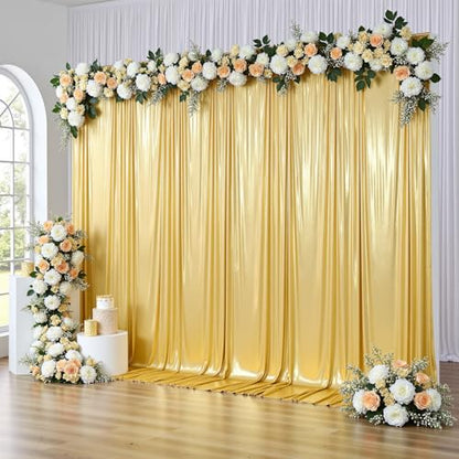 gogoparti 10x14FT Gold Sequin Backdrop Curtain - 2 Panels of 5x14FT Wrinkle-Free Reusable Glitter Drapes for Photography, Weddings, Birthdays & Parties - color: Gold, size: 5FT x 14FT(2 panels)