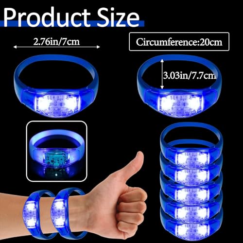 24 Pcs LED Glow Bracelets Sound Activated Led Flashing Bracelet Music Control Light Up Bracelets,Glow in The Dark Party Supplies For Birthday Carnival Concerts Night Events Christmas Gift (blue) - color: Blue
