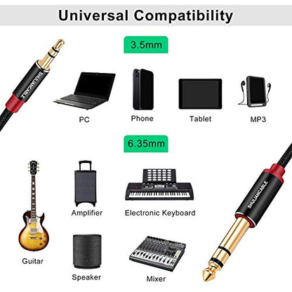 SHULIANCABLE 3.5mm to 6.35mm Stereo Audio Cable, 6.35 1/4" Male to 3.5 1/8" Male TRS Stereo Audio Cable for Guitar,iPod, Laptop, Home Theater Devices,Smartphones,and Amplifiers (6.6Ft/2M) | , 6.35 1/4" to 3.5 1/8" Male TRS Stereo Audio Cable for Guitar,iP