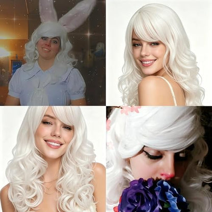Cying Lin 18" Long Curly White Beehive Wigs Heat Resistance Fiber Synthetic Hair Party Cosplay Wigs Peluca (White) - color: White