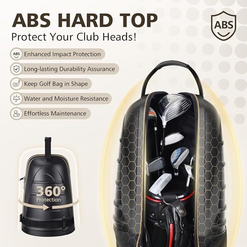 Golf Travel Bags for Airlines with Wheels, Hard Case Top and 1680D Heavy Duty Oxford Protect Golf Clubs, Lightweight and Easy to Maneuver - color: Black & Khaki