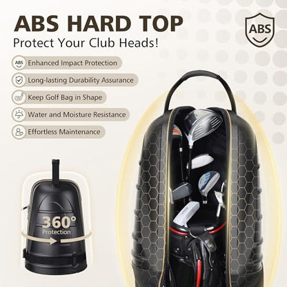Golf Travel Bags for Airlines with Wheels, Hard Case Top and 1680D Heavy Duty Oxford Protect Golf Clubs, Lightweight and Easy to Maneuver - color: Black & Khaki