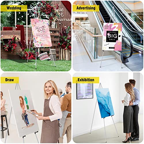 Portable Art Easel Stand 63 Inches - Silver Picture Stands for Display w/Bag - Tabletop Art Easel Stand for Sign, Wedding Signs, Poster Stand, Painting Canvas Stand - Metal Tripod, Easels for Display - style: 63 Inch Argent Silver (1 pack)