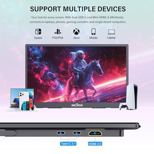 InnoView 4K Portable Monitor 18.5" 3840x2160 UHD USB-C HDMI for Laptop, 400 nits IPS Computer Gaming Display HDR Travel Monitor with W/180°Adjustable Stand for Desktop Mac Phones Tablet PS5/4 Switch - size: 18.5 Inches