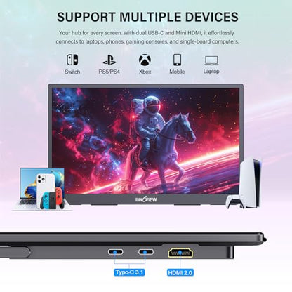 InnoView 4K Portable Monitor 18.5" 3840x2160 UHD USB-C HDMI for Laptop, 400 nits IPS Computer Gaming Display HDR Travel Monitor with W/180°Adjustable Stand for Desktop Mac Phones Tablet PS5/4 Switch - size: 18.5 Inches