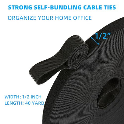 40 Yards x 1/2 inch Hook and Loop Roll, Reusable Fastening Cable Ties, Multi-Purpose Cable Management Wire Ties Cable Straps for Organizing Home, Office and Data Centers - color: 1/2inch-40yd