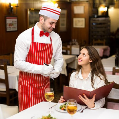 10 Pcs 1950s Waiter Costume Kit Including Chef Hat Apron Bow Tie Gloves for Cosplay Costume Circus Party(Adult Size) - color: Red Stripe a