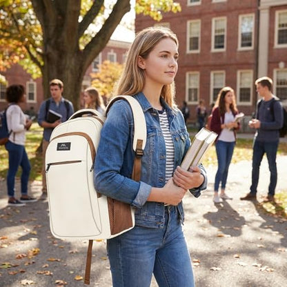 MATEIN 15.6 inch Travel Laptop Backpack, Cute Anti Theft Slim Sturdy Bag | Water Resistant, College Computer Bag, Daily Commute & Travel, Gift for Men & Women Nurse Teacher, Everyday Carry Lightweight - color: Beige Brown, size: 15.6 Inch