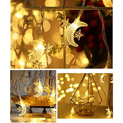 Fielegen 40 LED Moon String Lights Battery Operated 20ft Moon Mini Star Fairy Lights for Patio Garden,Wedding Garden Decoration,Party Festival Lights, Ramadan Decorations Light