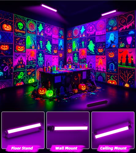 TigQiang 42W 6 Pack Black Light, Glow Party Supplies, Halloween Blacklight | 6Ft Cord & Switch & Plug, Blacklights Bar for Neon Parties, Fluorescent Poster Tapestry, Body Paint, Classroom, for Cabinet