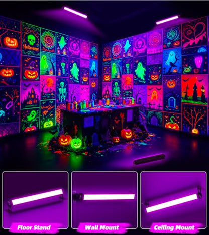 TigQiang 42W 6 Pack Black Light, Glow Party Supplies, Halloween Blacklight | 6Ft Cord & Switch & Plug, Blacklights Bar for Neon Parties, Fluorescent Poster Tapestry, Body Paint, Classroom, for Cabinet