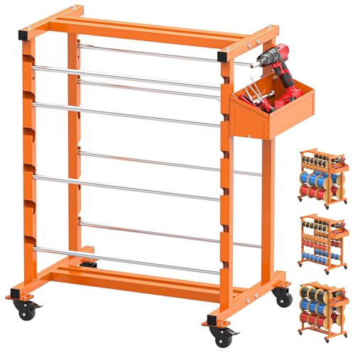 Upgraded Wire Spool Rack 8 Rod Cable Caddy Adjustable | Wire Spool Holder with Locking Wheels 400 Lbs Capacity Cable Dispenser for Electrical and Industrial Use (Orange) - color: Orange