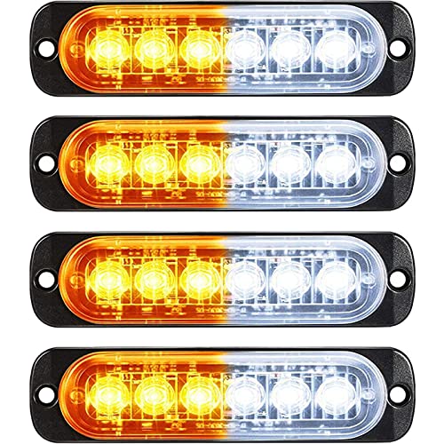 Frienda 4 Pcs LED Amber Strobe Lights Amber 6 LED Warning Beacon for Trucks