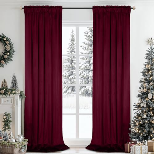 SimpleHome Red Velvet Curtains 84 Inches for Living Room Rod Pocket | Luxury Blackout Velvet Curtains,Thermal Insulated 2 Panels Room Darkening Drapes,Velvet Bedroom Curtains,W40 x L84,2 Panels - color: Red, size: 40"W x 84"L (Pack of 2)