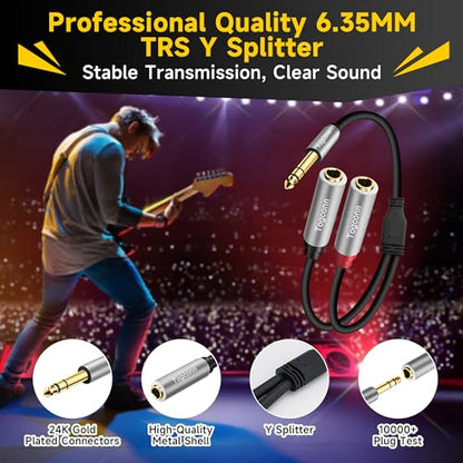 2-Pack 1/4 inch TRS Stereo Splitter Y Adapter, 6.35mm Stereo Male to Dual 6.35 mm TS Mono Female Jack, Quarter inch Audio Speaker Splitter Converter Cable 1 Feet, Gold Plated Connectors - color: 6.35mm TRS Male to Dual 6.35mm Female, size: 2 Pack