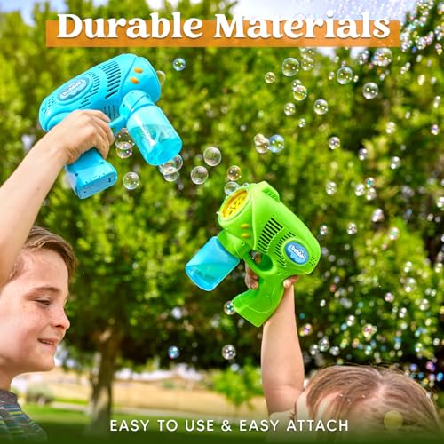 JOYIN 2 Kids Bubble Gun with 2 Bottles Refill Solution, Bubble Machine Gun for Toddlers Kids 4-8, Party Favors, Summer Toy, Outdoors, Easter, Birthday Gift - color: Blue+green