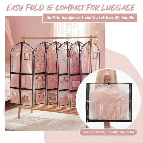 Nuenen 3 Pack Dance Garment Bags for Costumes Clear Dance Recital Organizer with Pockets & Labels, 40 Inch PVC Hanging Costume Bag for Competition Travel, Garment Bag with Compartments(Black) - color: Black
