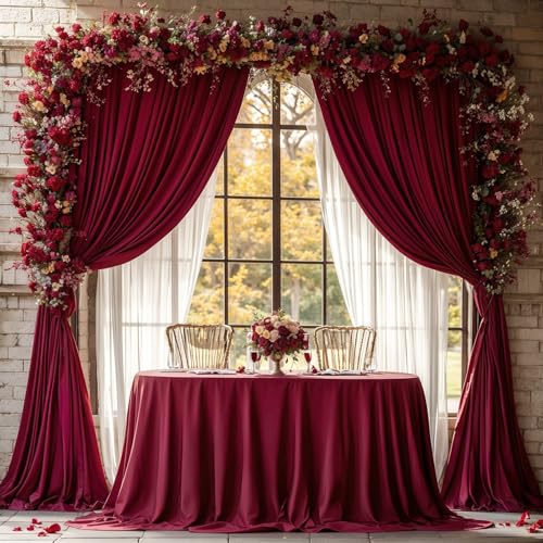 Burgundy Backdrop Curtain 2 Panels-Wrinkle-Free Champagne Curtains Polyester Photography Drapes for Baby Shower Birthday Party Photo Background Backdrop Stand- 8 X10FT (Burgundy) - color: Burgundy, size: W4' x H10'(2 panels)