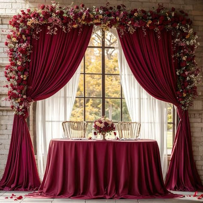 Burgundy Backdrop Curtain 2 Panels-Wrinkle-Free Champagne Curtains Polyester Photography Drapes for Baby Shower Birthday Party Photo Background Backdrop Stand- 8 X10FT (Burgundy) - color: Burgundy, size: W4' x H10'(2 panels)