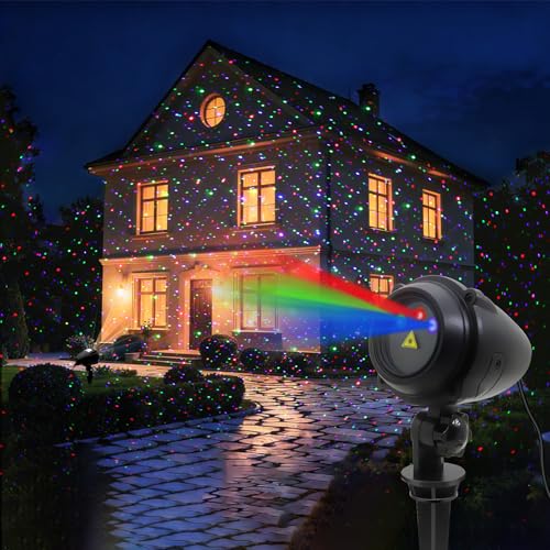 CAIYUE Outdoor Christmas Projector, Three-Color RGB Waterproof Projector | Outdoor Garden Lights Projector with remote control and timer, suitable for walls, patios, garden,holiday parties, and decor