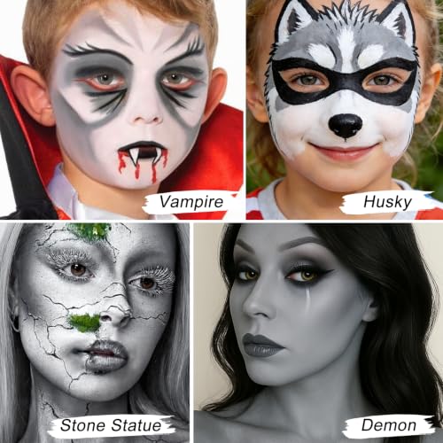 UCANBE Grey Face Body Paint Makeup Foundation, Professional Gothic Gray Cream Greasepaint, Non-Toxic Goth Facepaint for Halloween Parties, Skeleton Grayscale Raven Zombie SFX Makeup & Costume Cosplay - color: Gray