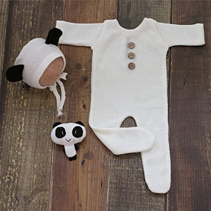 Zeroest Newborn Photography Bear Outfit Baby Photoshoot Props | New Born Boy Girl Hat Clothes Set, Infant Photo Prop Outfits - color: Black and White