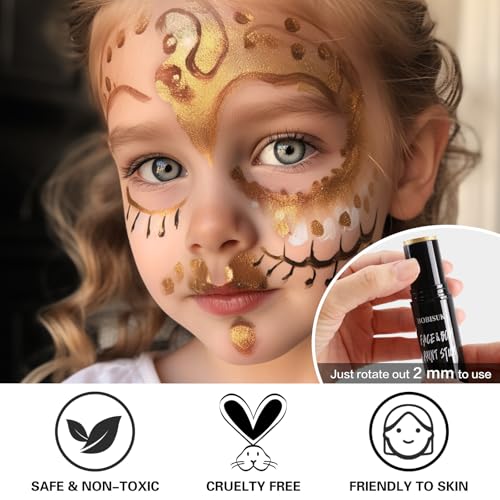 BOBISUKA Metallic Gold Face Body Paint Stick Washable Water-Based Face Paint Makeup Stick for Halloween Skull, Goth, Cosplay, SFX, Sports Eye Black & Costume Party - color: Gold