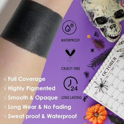 SUNNYVALE Halloween Clown Black White Red Face Body Paint Stick Cream,Eye Black for Sport, Hypoallergenic Foundation for Skeleton Vampire Skull Cosplay Special Effects Costume SFX Halloween Makeup Kit - color: White & Black&Red