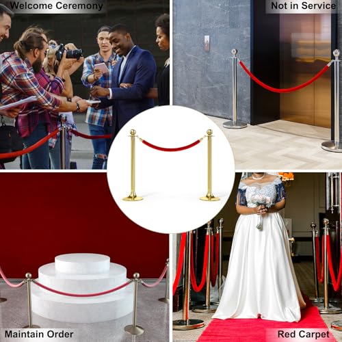 PATIKIL 5 Feet Red Velvet Stanchion Rope, Crowd Control Barrier Rope with Snap Hooks for Posts Stand Queue Divider of Hotel Theater, Golden - color: Red, size: 5 Feet