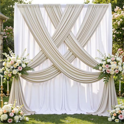 40x12 ft Beige Backdrop Curtains for Weddings Parties, Birthdays and Photos - color: Beige, size: W5' x H12'(8 panels)