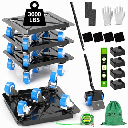Heavy Duty Furniture Dolly 360 Rotate 5 Wheels 3000 Lbs Capacity 5.3x5.3 in | Furniture Movers with Blue Wheels, Measure Tape & Leveler, Alloy Steel Furniture Lifter Tool for Smooth Home & Office Uses - color: Blue, size: 5.3x5.3 IN