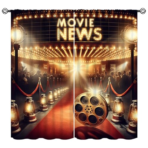 Modern Movie Curtains Red Carpet Movie Theater Home Decor Blackout Window Treatment for Home Theater Living Room Bedroom Cafe Decor Window Drapes 42" W X 45" L - color: Style-6, size: 20.5"W x 44.5"L (Pack of 2)