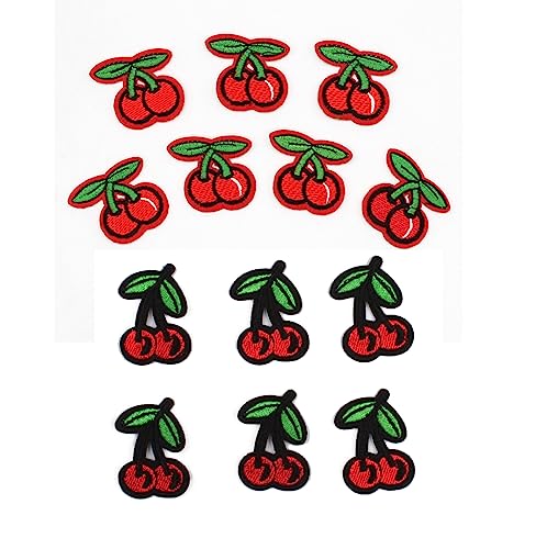 Yalulu 40Pcs Red Cherry Patch Iron on Patches, Fruit Sew/Iron on Decal Repair Patch, Cherries Embroidered Patches, Sew On/Iron On Patch Applique