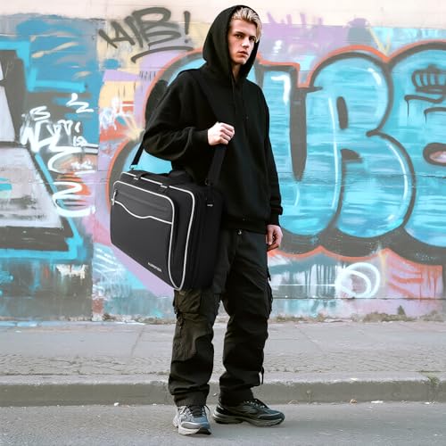 AUROTIER DJ Bag for DDJ-FLX4/DDJ 200/DDJ 400/DDJ REV1, Padded DJ Controller Crossbody Bag with 4 Pockets for 17.3 Inch Laptop, Cables, DJ Mixer Case with Adjustable Shoulder Strap for DJ Equipment - color: Grey