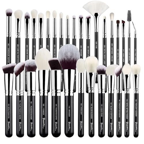 Bueart Design 32Pcs PRO Makeup Brushes Set Goat Hair Horse Hair (Black) - color: Black-C
