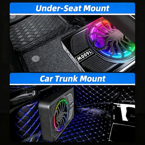 Upgrade1600W Under Seat Subwoofer | 10" Slim Car Sub with Built-in Amp, RGB LED Lights, APP Control | Independent Bass Knob, LPF, Gain, Bass Boost | High Output Deep Bass Distortion-Free Audio - color: Black XZWT