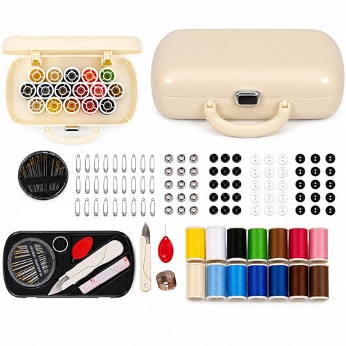 WANSHUNLMI 150 Pcs Creamy White Sewing Project Kit, Travel Family Sewing Supplies Repair Kit Portable Small Traveler Sewing Kit Sewing Thread Accessories DIY Sewing Supplies Organizer (White) - color: White