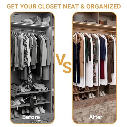 2 Pack 60" Clear Double-Sided Garment Bag with Zipper 24×60×4 Inch | Breathable PVC with Non-Woven Top, Zippered Garment Cover for Suits Wedding Dresses Dance Costumes, Travel Organizer - size: 24 × 60 × 4 in